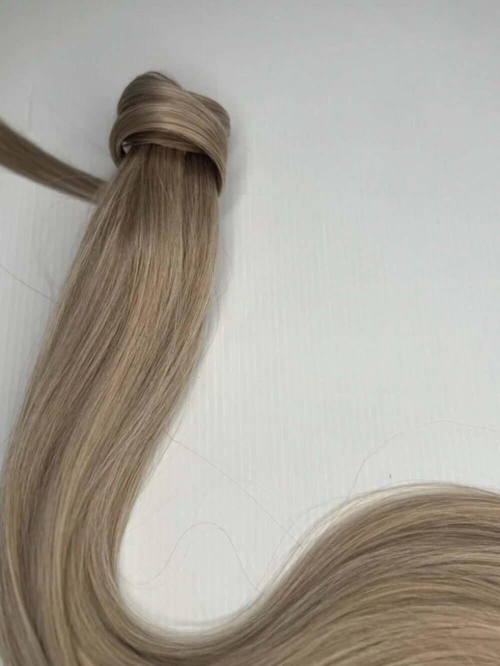 28” Human Hair Blend Wrap Around Ponytail – Silk Straight, Natural Ash Blonde
